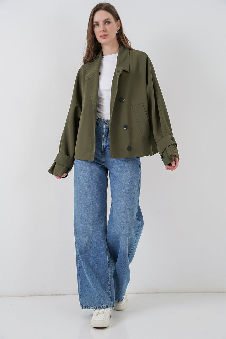 BGD Women Kadın Oversize Kısa Trençkot 5977 - Haki - Gjilan