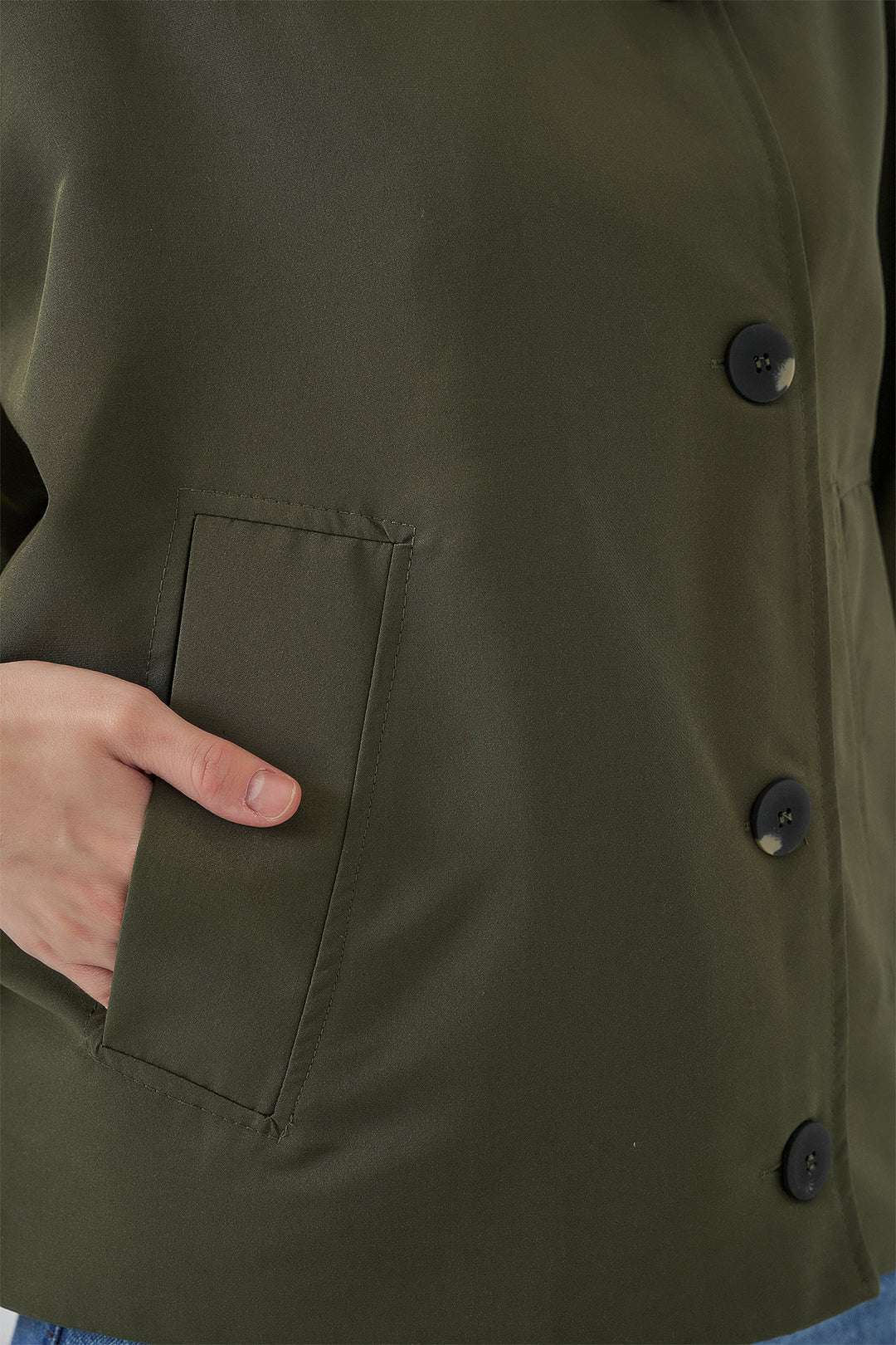 BGD Women Kadın Oversize Kısa Trençkot 5977 - Haki - Gjilan