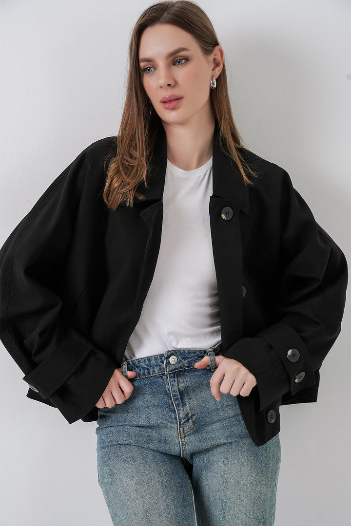 BGD Women Women's Oversized Short Trench Coat 5977 - Black - Quimper