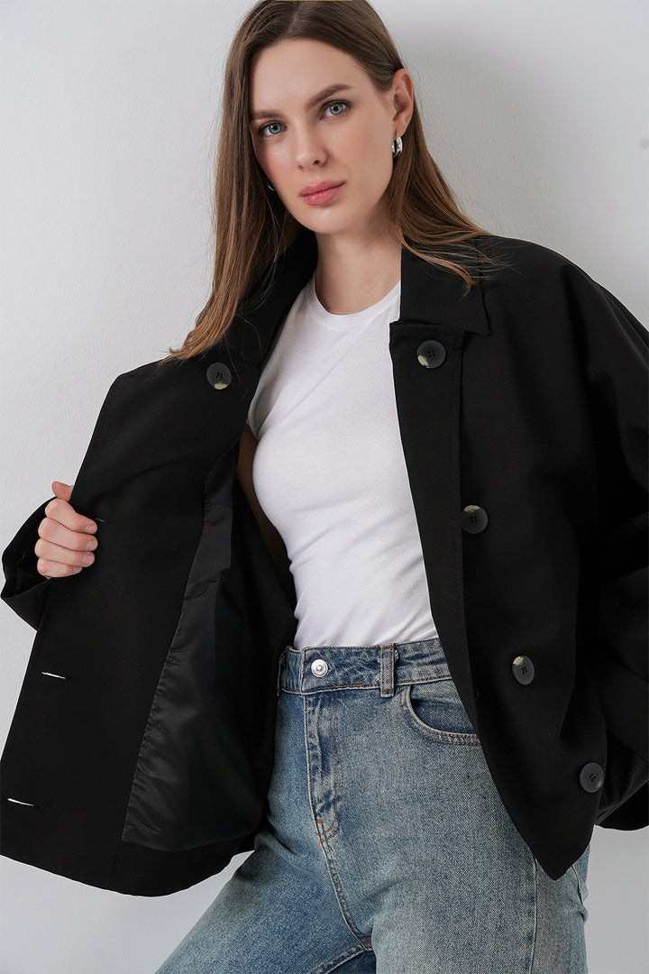 BGD Women Women's Oversized Short Trench Coat 5977 - Black - Quimper