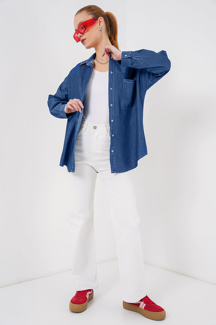 BGD Women Women's Oversize Denim Shirt 20280 - Navy Blue - Ciudad Madero