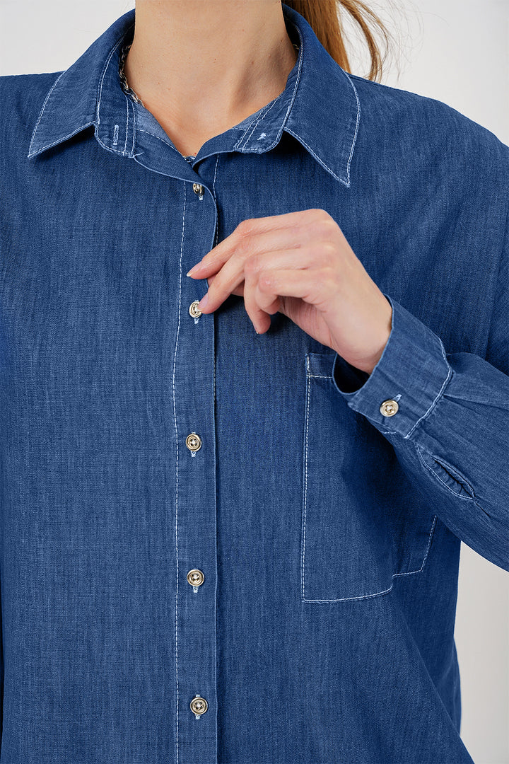 BGD Women Women's Oversize Denim Shirt 20280 - Navy Blue - Ciudad Madero