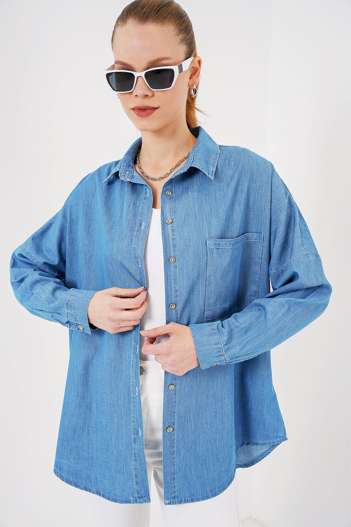 BGD Women Women's Oversize Denim Shirt 20280 - Blue - Carcassonne