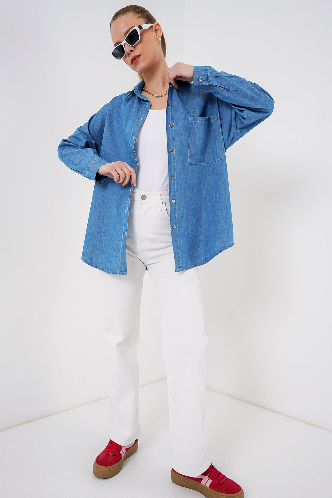 BGD Women Women's Oversize Denim Shirt 20280 - Blue - Carcassonne