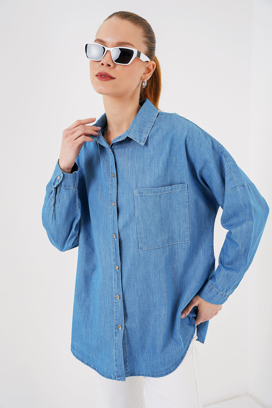 BGD Women Women's Oversize Denim Shirt 20280 - Blue - Carcassonne