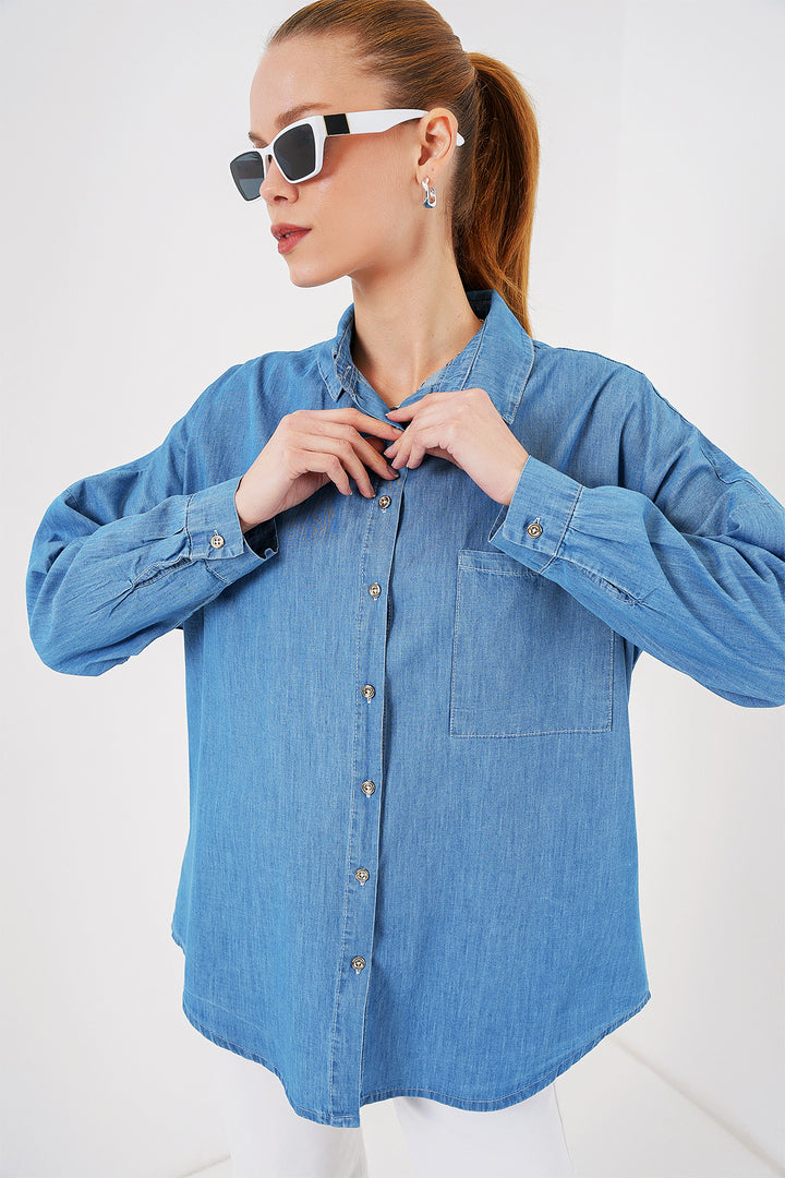 BGD Women Women's Oversize Denim Shirt 20280 - Blue - Carcassonne