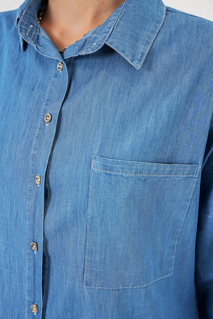 BGD Women Women's Oversize Denim Shirt 20280 - Blue - Carcassonne