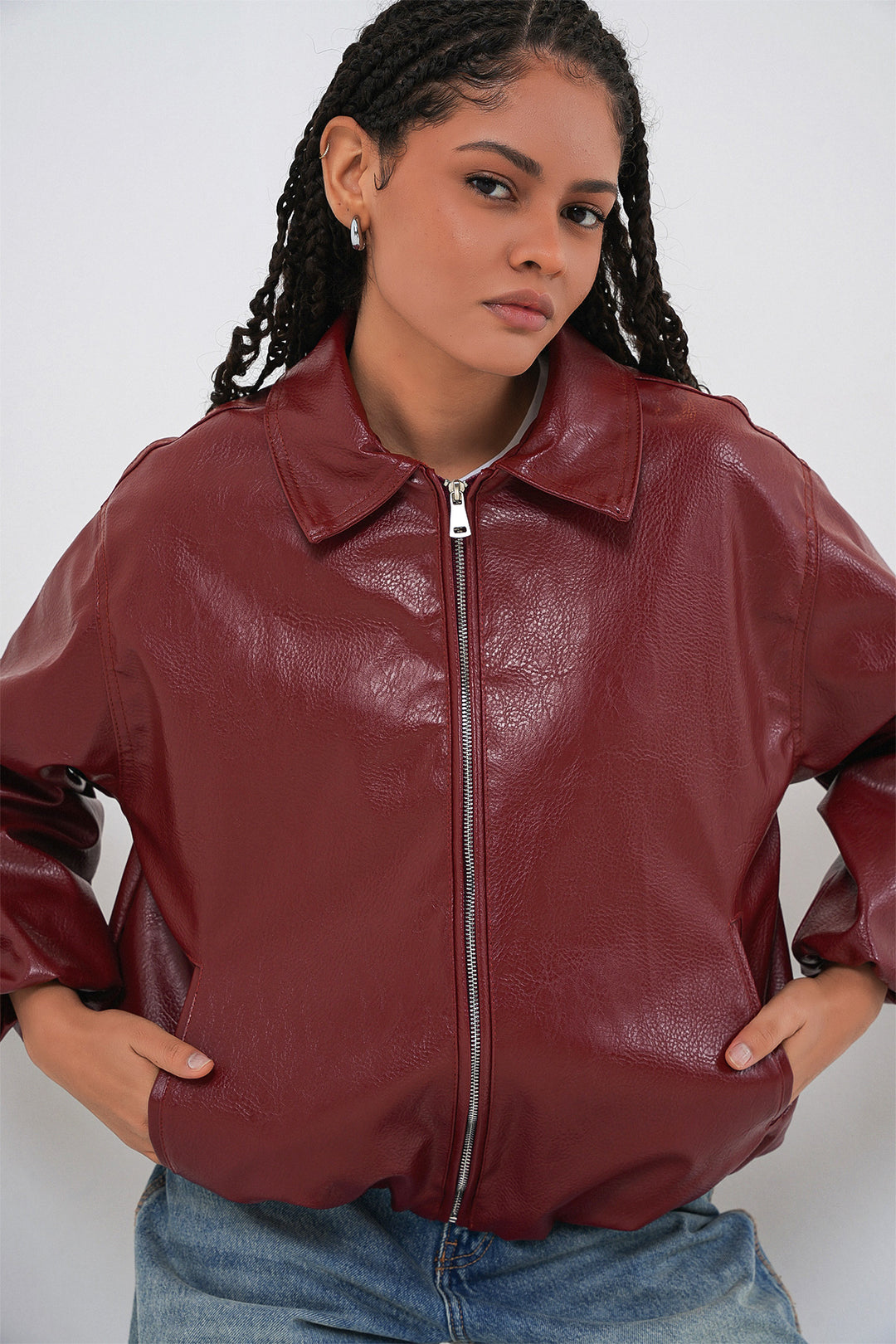 BGD Women Kadın Oversize Suni Deri Ceket 1049 - Kiremit - Caluire-et-Cuire