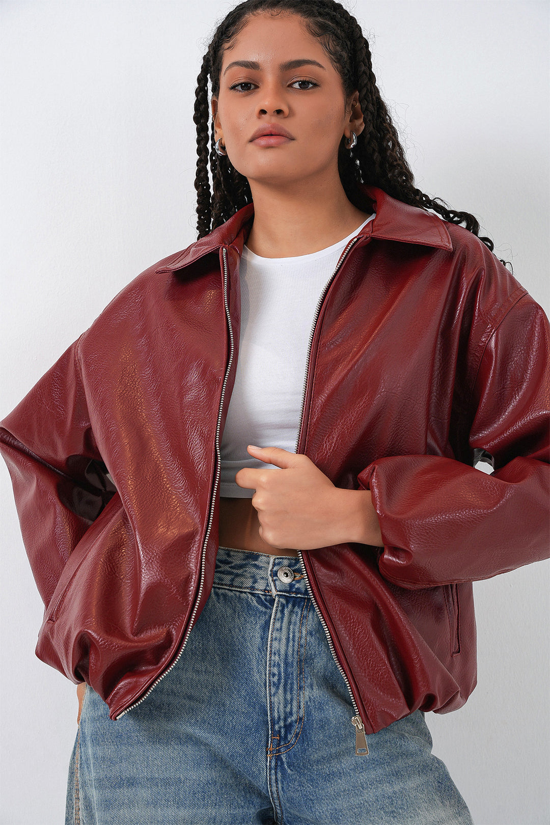 BGD Women Kadın Oversize Suni Deri Ceket 1049 - Kiremit - Caluire-et-Cuire