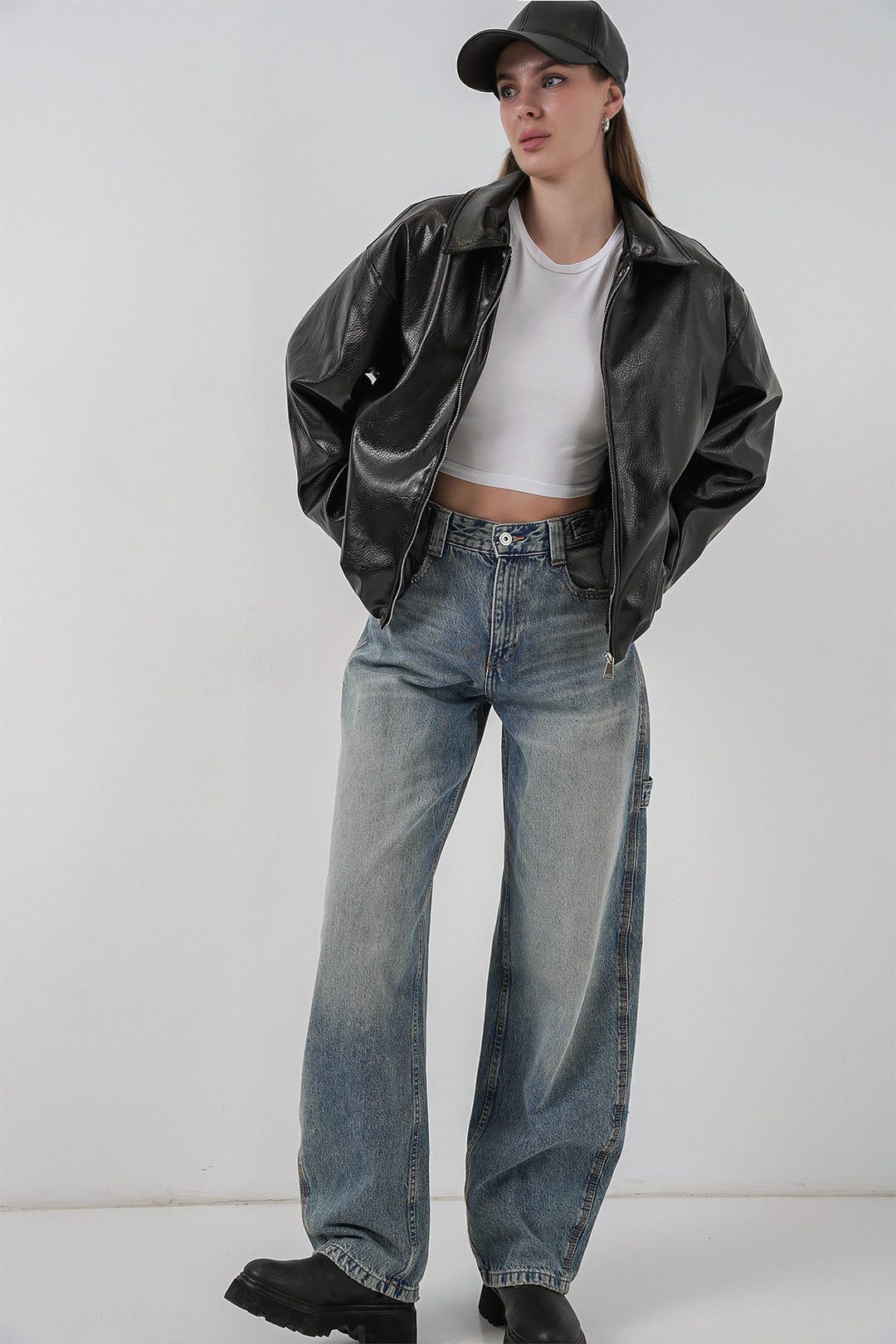 BGD Women Women's Oversize Faux Leather Jacket 1049 - Black - Des Plaines