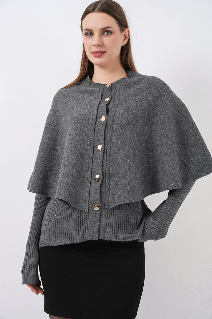 BGD Women Kadın Pelerinli Triko Hırka 15967 - Antrasit - Stourbridge