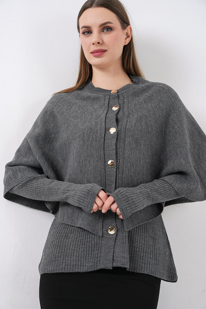 BGD Women Kadın Pelerinli Triko Hırka 15967 - Antrasit - Stourbridge