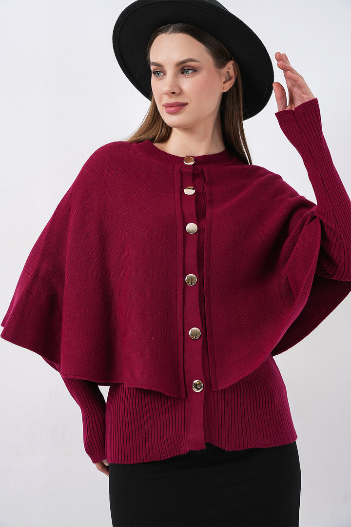 BGD Women Kadın Pelerinli Triko Hırka 15967 - Bordo - Bedford
