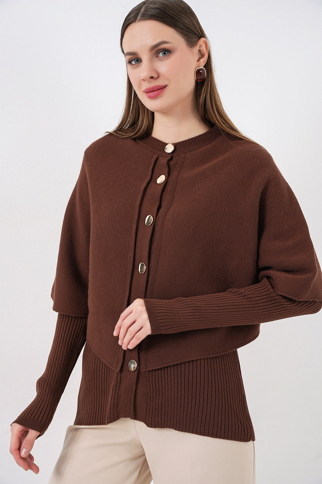 BGD Women Woman Cape Knit Cardigan 15967 - Brown - Brentwood