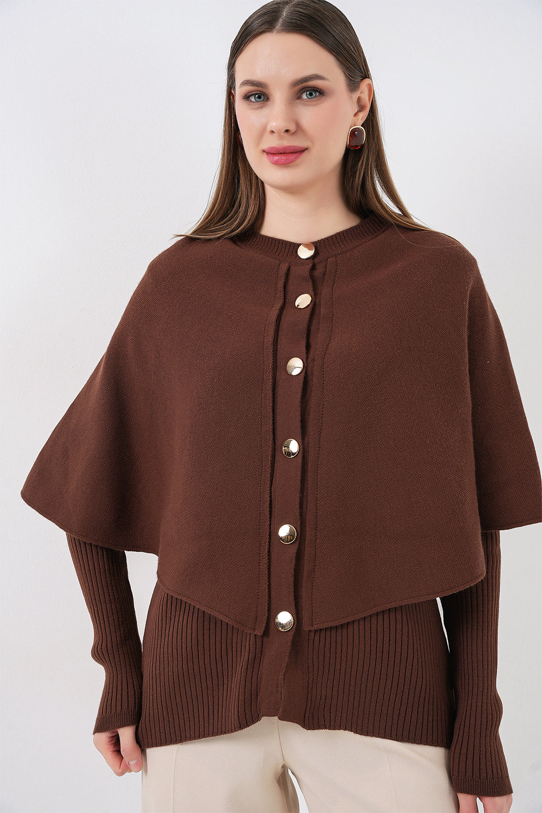 BGD Women Woman Cape Knit Cardigan 15967 - Brown - Brentwood