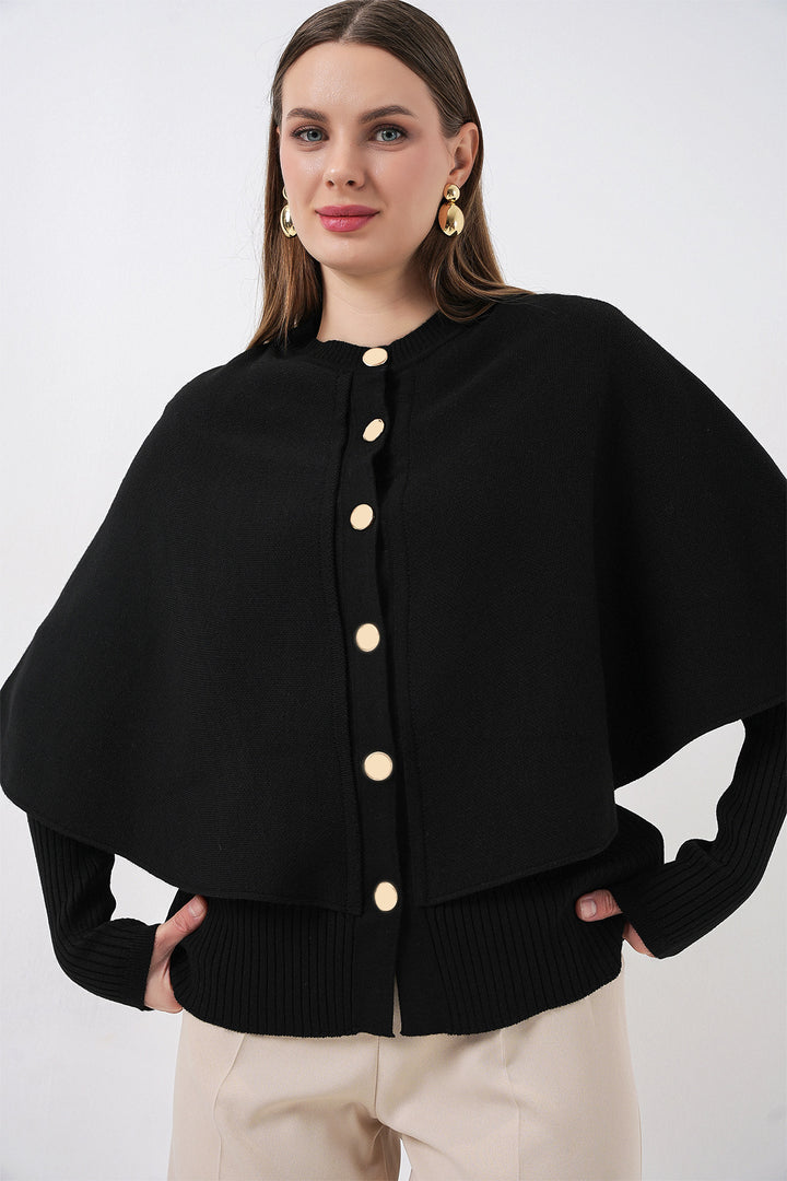 BGD Women Kadın Pelerinli Triko Hırka 15967 - Siyah - Bayreuth