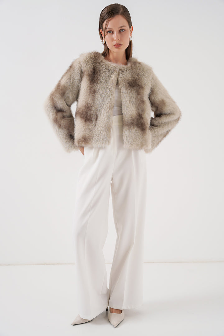 BGD Women Women's Plush Fur Coat 5225 - Beige - Caldwell