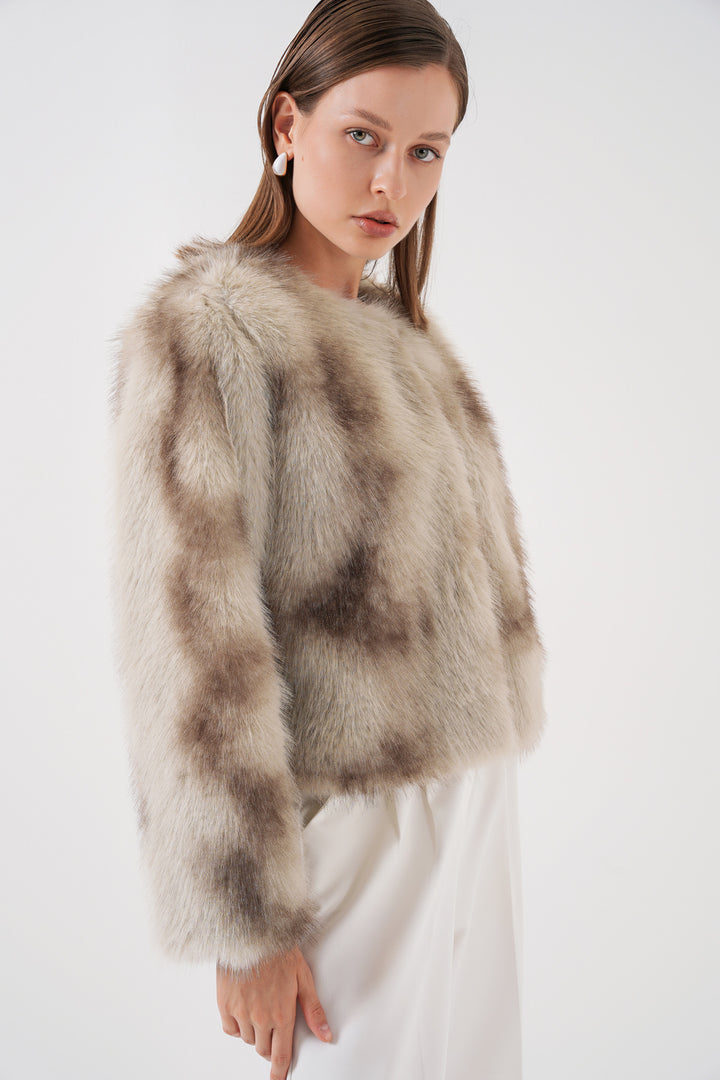 BGD Women Women's Plush Fur Coat 5225 - Beige - Caldwell