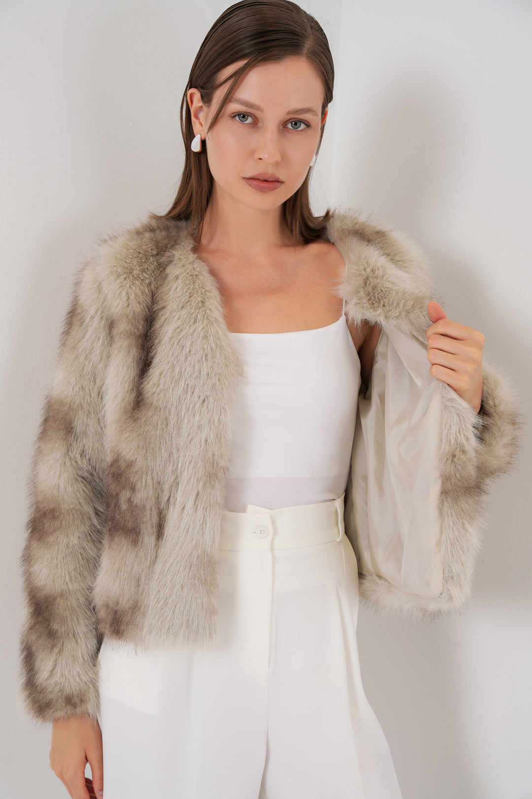 BGD Women Women's Plush Fur Coat 5225 - Beige - Caldwell