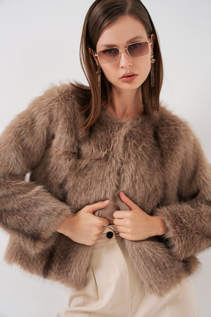 BGD Women Women's Plush Fur Coat 5225 - Biscuit - Kropyvnytskyi