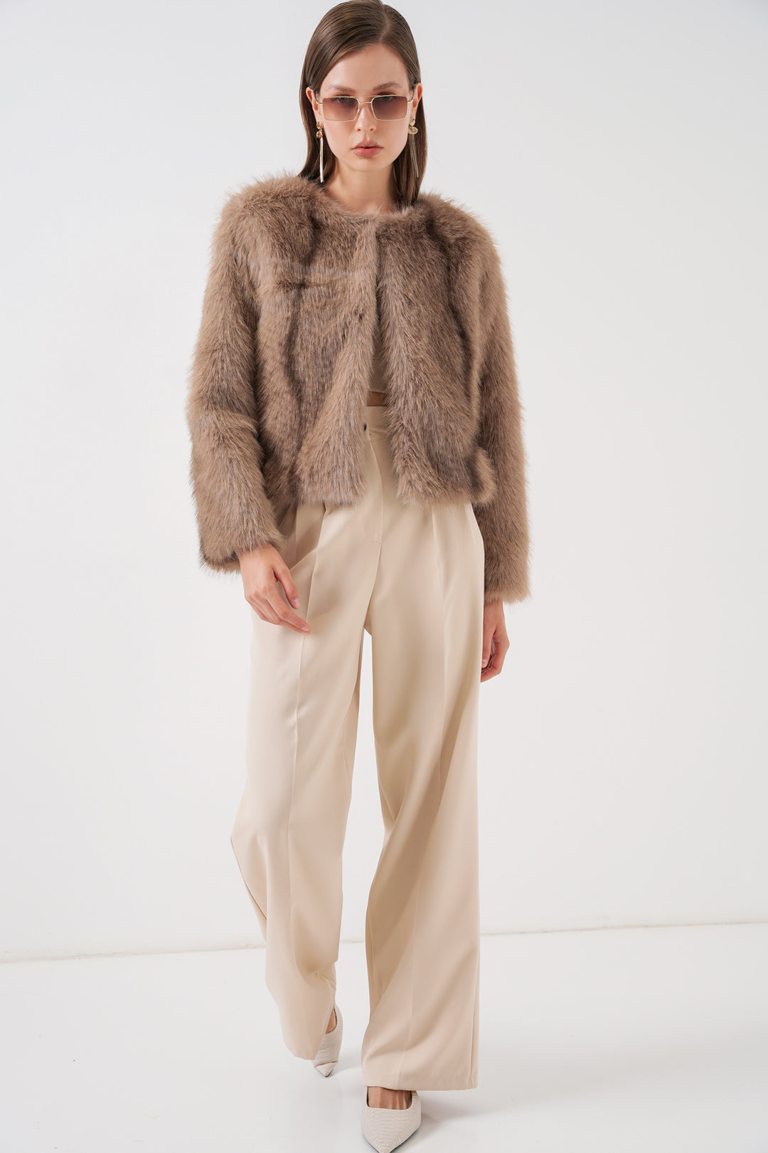 BGD Women Women's Plush Fur Coat 5225 - Biscuit - Kropyvnytskyi