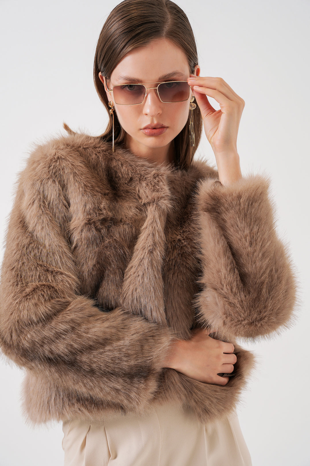 BGD Women Women's Plush Fur Coat 5225 - Biscuit - Kropyvnytskyi