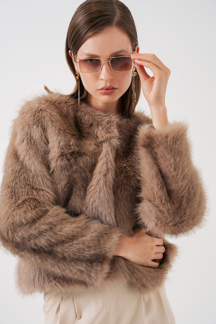 BGD Women Women's Plush Fur Coat 5225 - Biscuit - Kropyvnytskyi