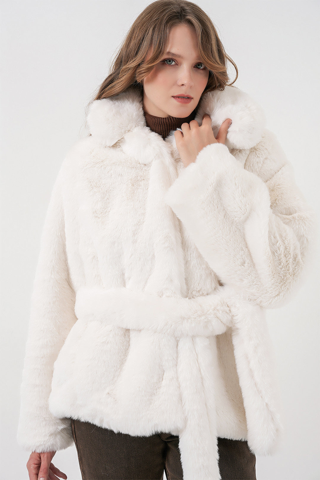BGD Women Kadın Peluş Kürk Mont 5234 - Ekru - Agrigento