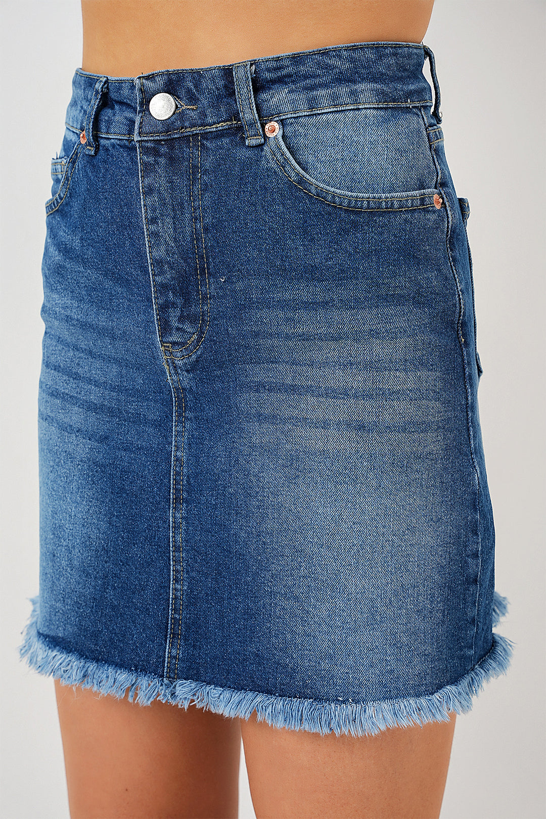 BGD Women Women's Fringed Mini Denim Skirt 8051 - Navy Blue - Orland Park