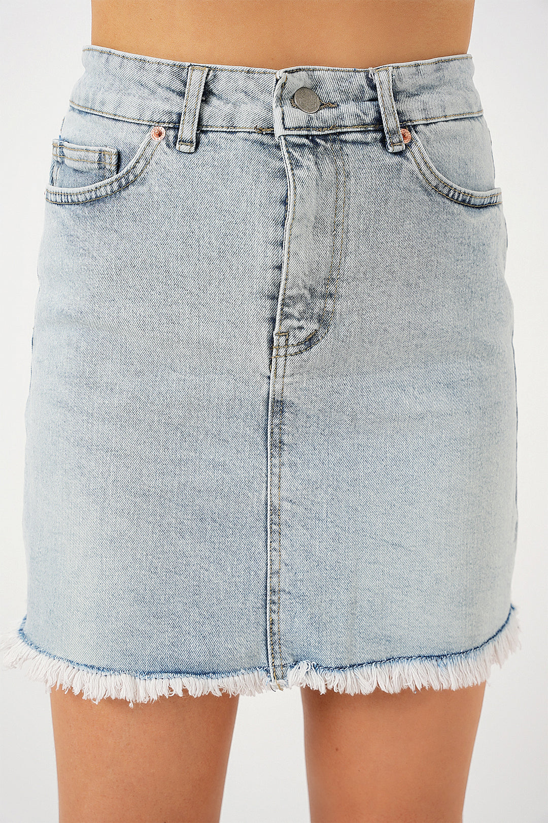 BGD Women Women's Fringed Mini Denim Skirt 8051 - Blue - Chino