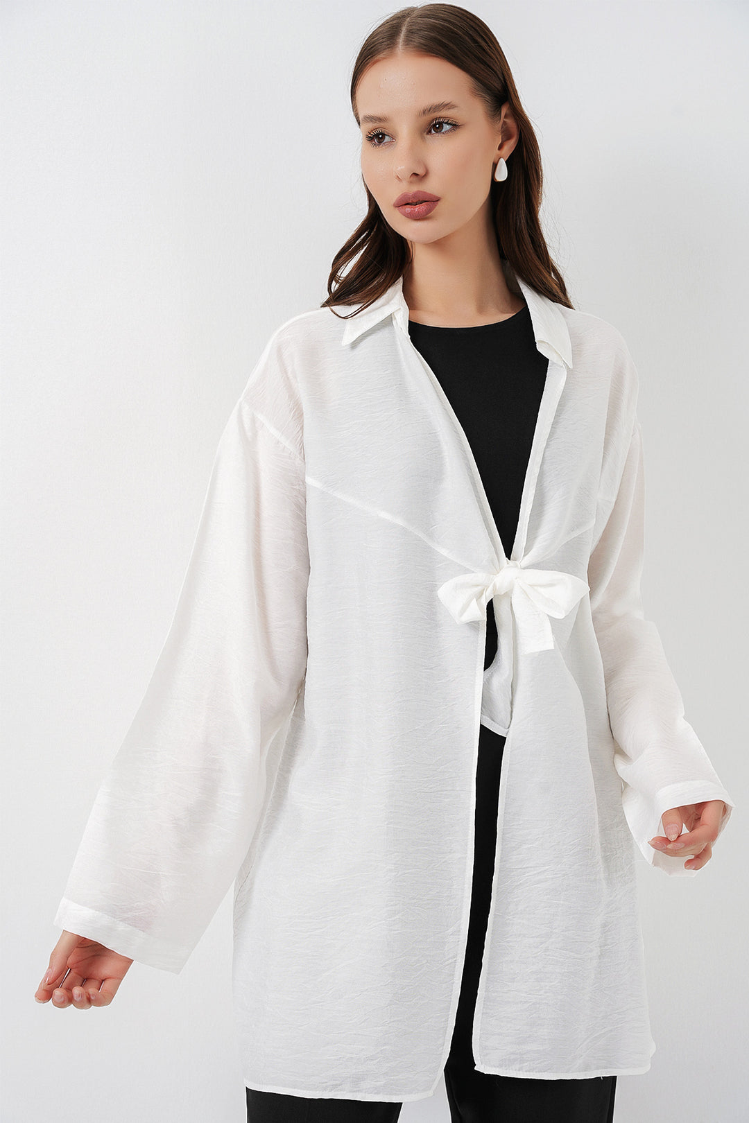 BGD Women Kadın Salaş Bağcıklı Kimono 5981 - Beyaz - Câmara de Lobos