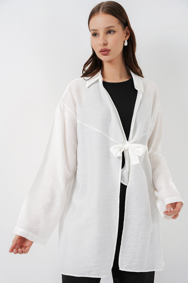 BGD Women Kadın Salaş Bağcıklı Kimono 5981 - Beyaz - Câmara de Lobos
