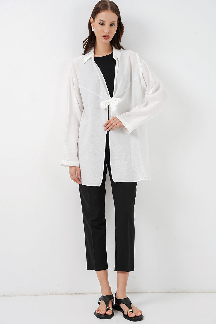 BGD Women Kadın Salaş Bağcıklı Kimono 5981 - Beyaz - Câmara de Lobos
