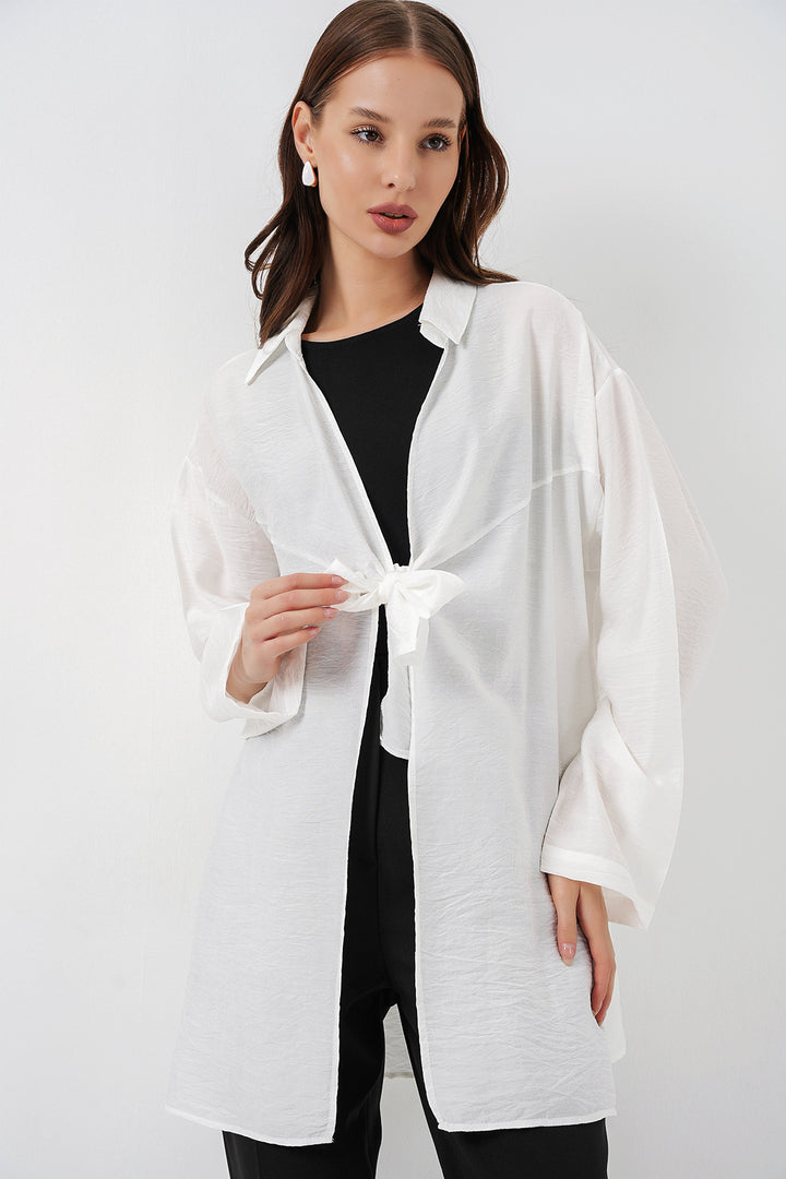 BGD Women Kadın Salaş Bağcıklı Kimono 5981 - Beyaz - Câmara de Lobos