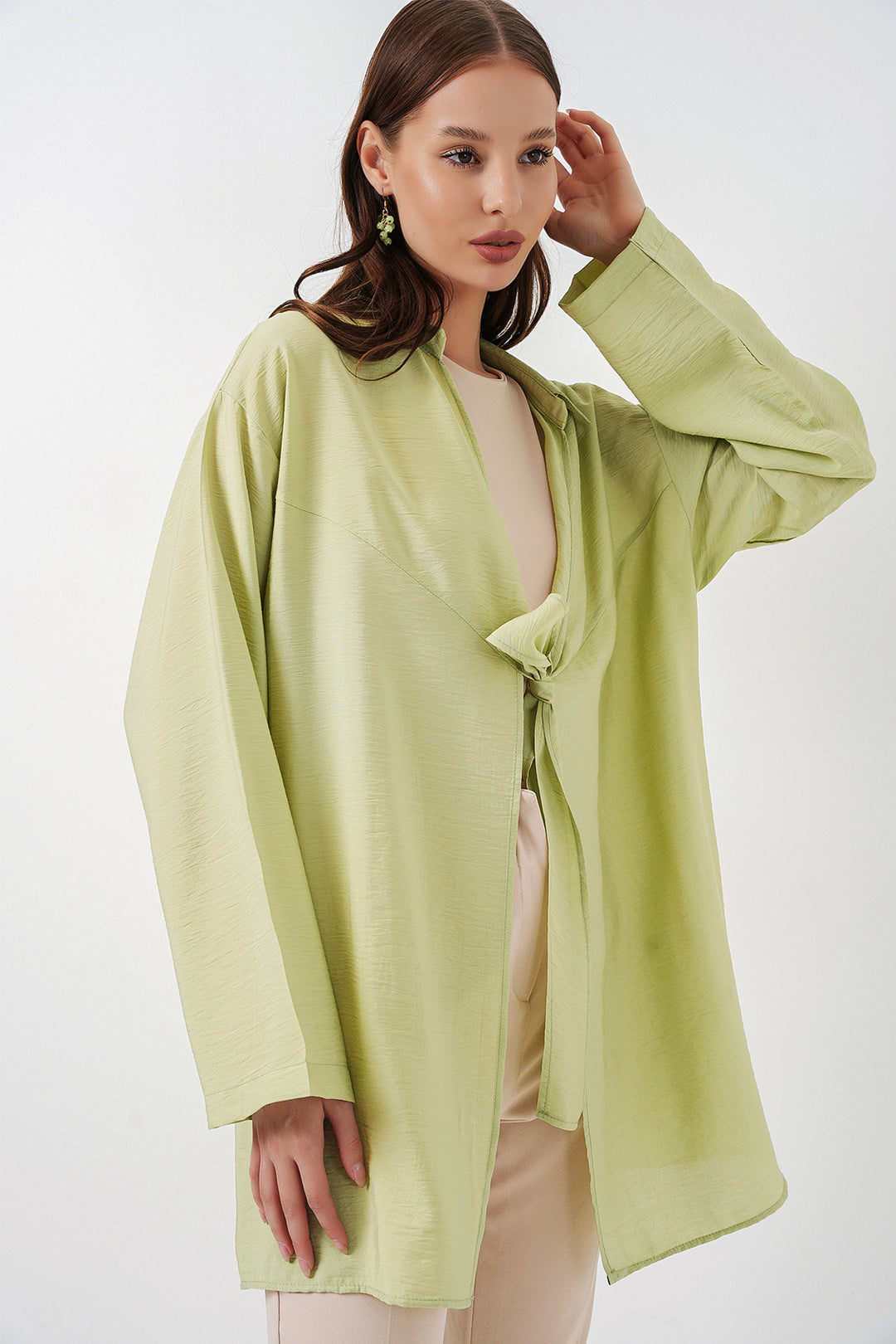BGD Women Kadın Salaş Bağcıklı Kimono 5981 - E.Yeşil - Coacalco