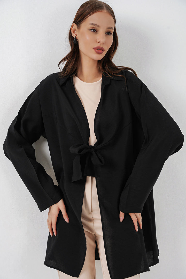 BGD Women Kadın Salaş Bağcıklı Kimono 5981 - Siyah - Bacău