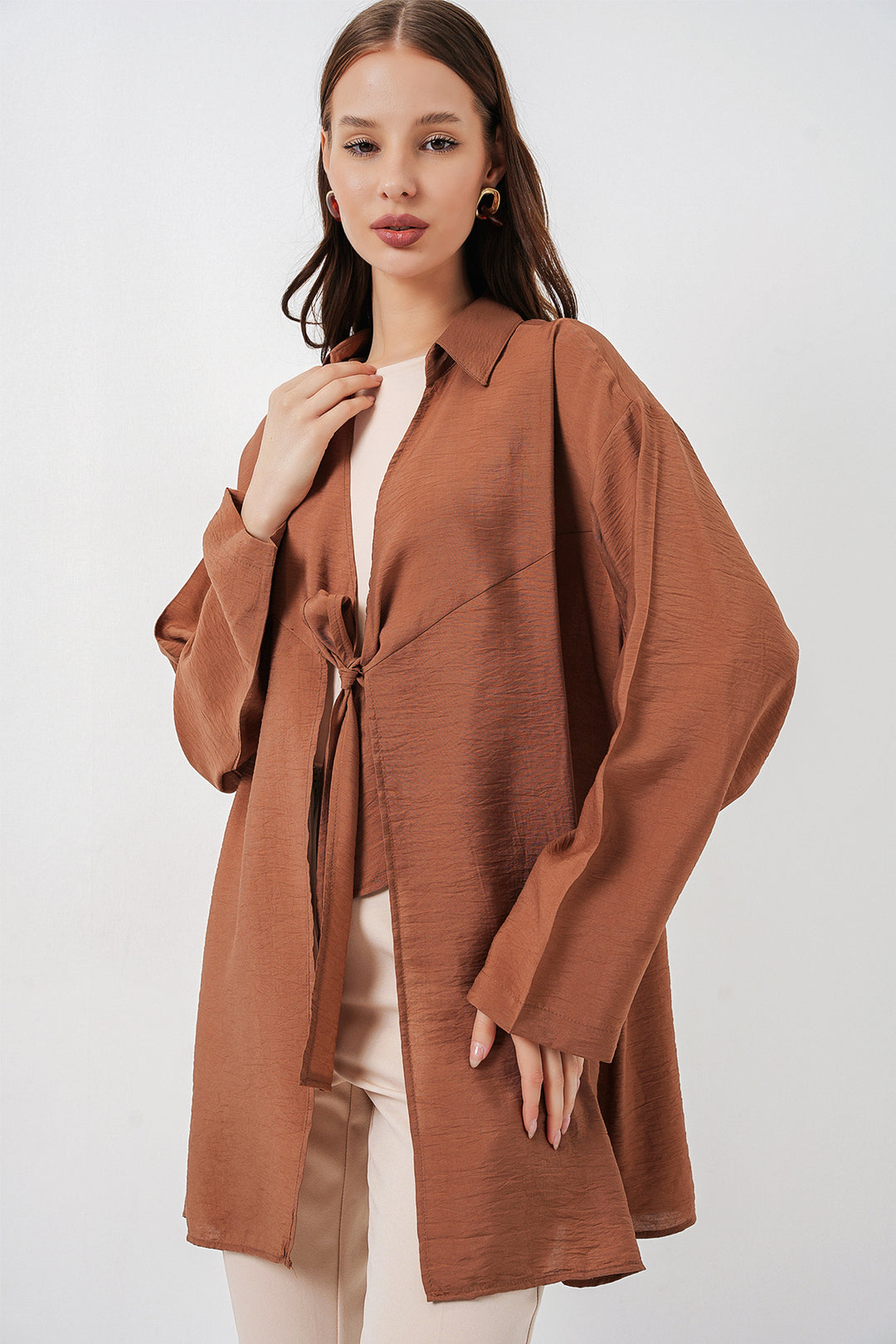 BGD Women Kadın Salaş Bağcıklı Kimono 5981 - Taba - La Crosse