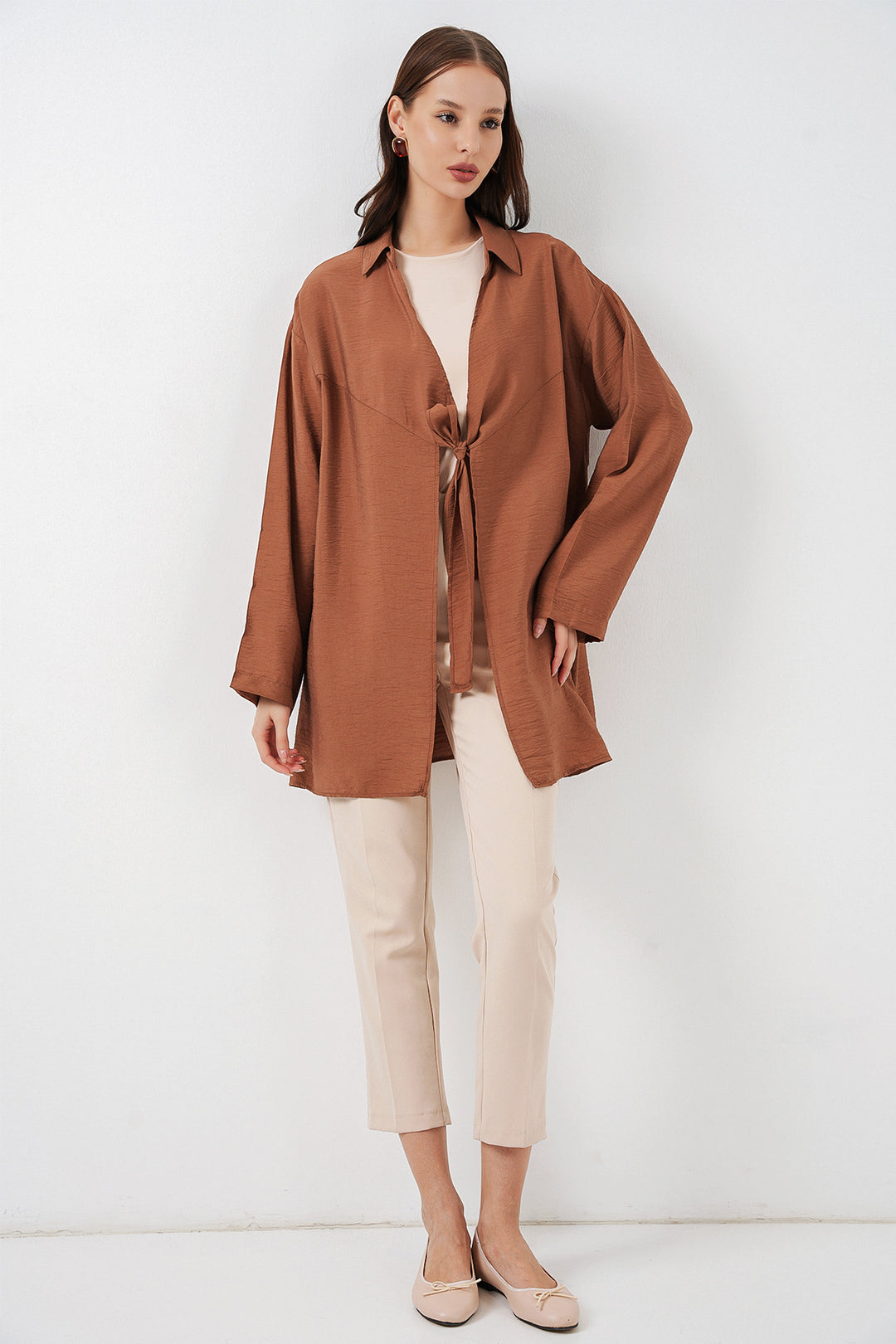 BGD Women Kadın Salaş Bağcıklı Kimono 5981 - Taba - La Crosse