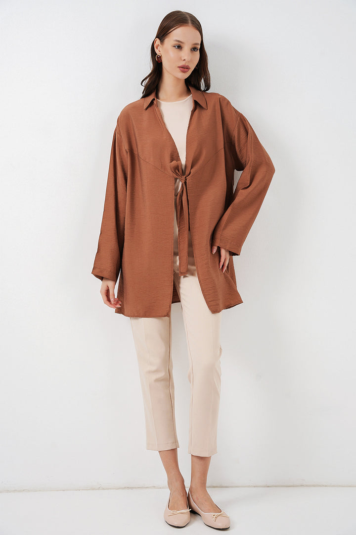 BGD Women Kadın Salaş Bağcıklı Kimono 5981 - Taba - La Crosse