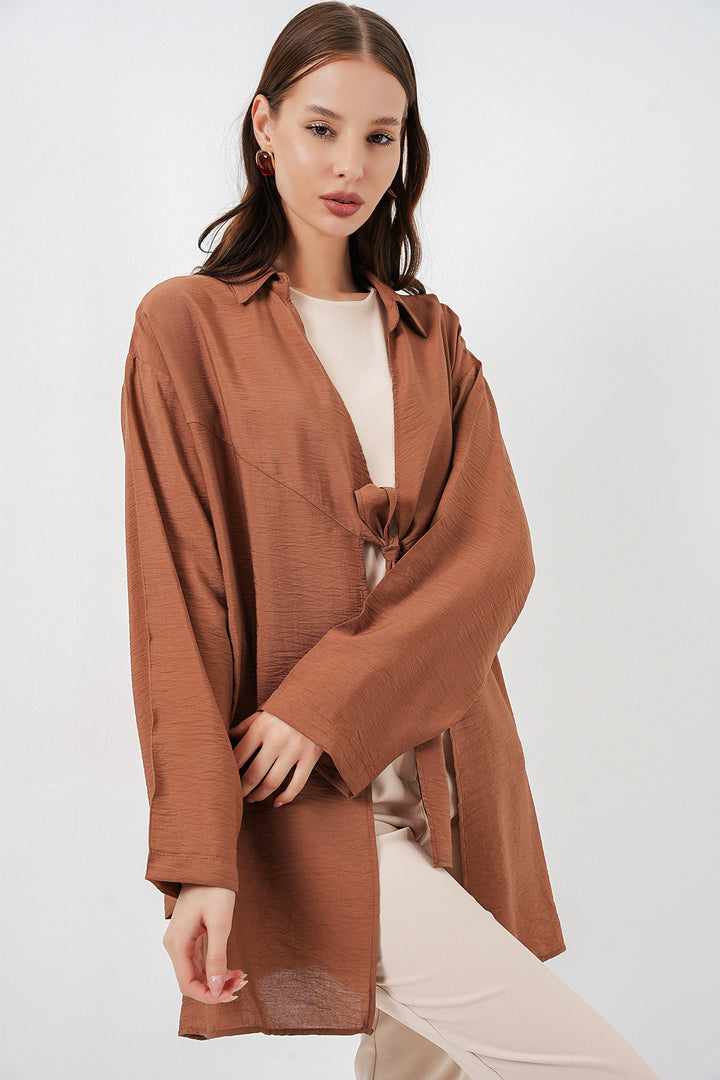 BGD Women Kadın Salaş Bağcıklı Kimono 5981 - Taba - La Crosse