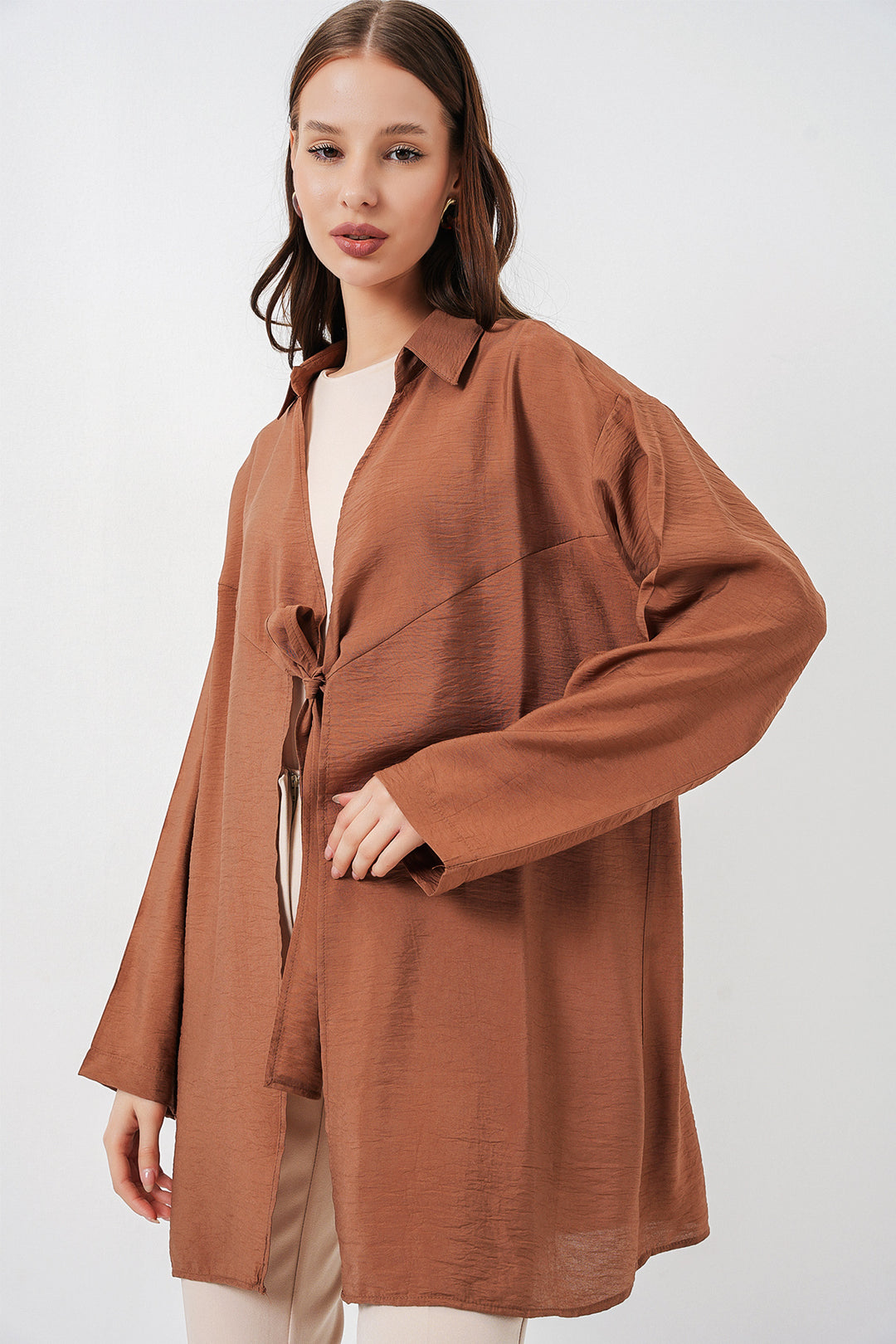 BGD Women Kadın Salaş Bağcıklı Kimono 5981 - Taba - La Crosse