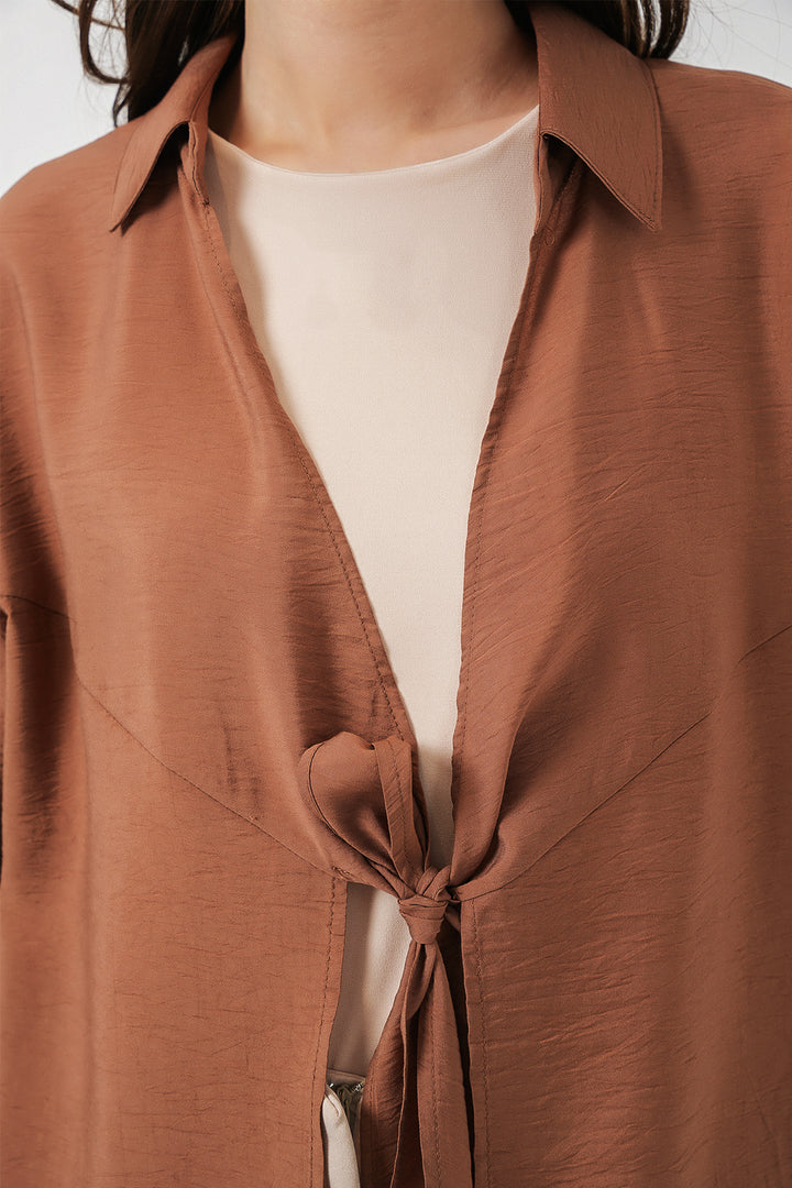 BGD Women Kadın Salaş Bağcıklı Kimono 5981 - Taba - La Crosse