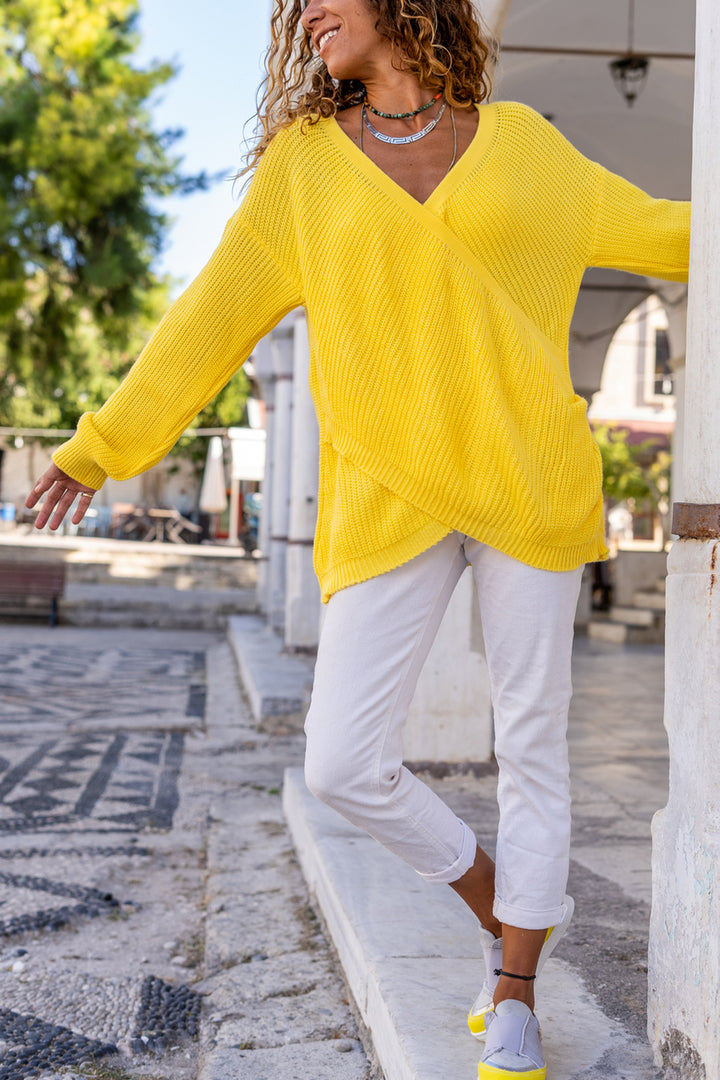 GNS Woman Yellow Wrap Loose Fit Sweater Cck95011 - Columbus