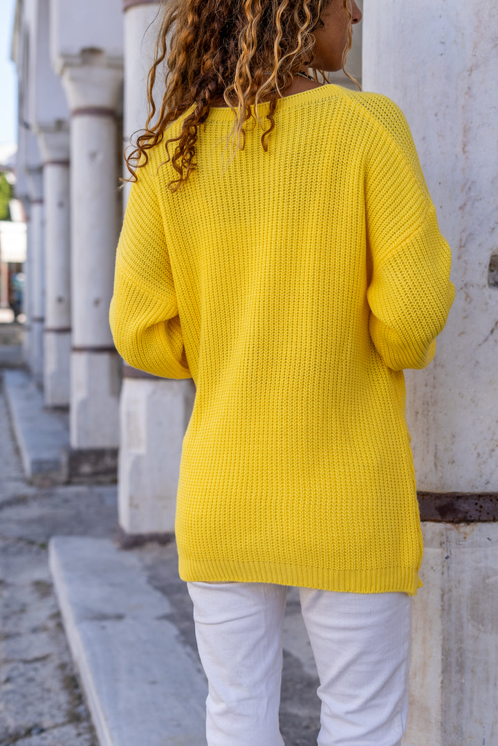 GNS Woman Yellow Wrap Loose Fit Sweater Cck95011 - Columbus
