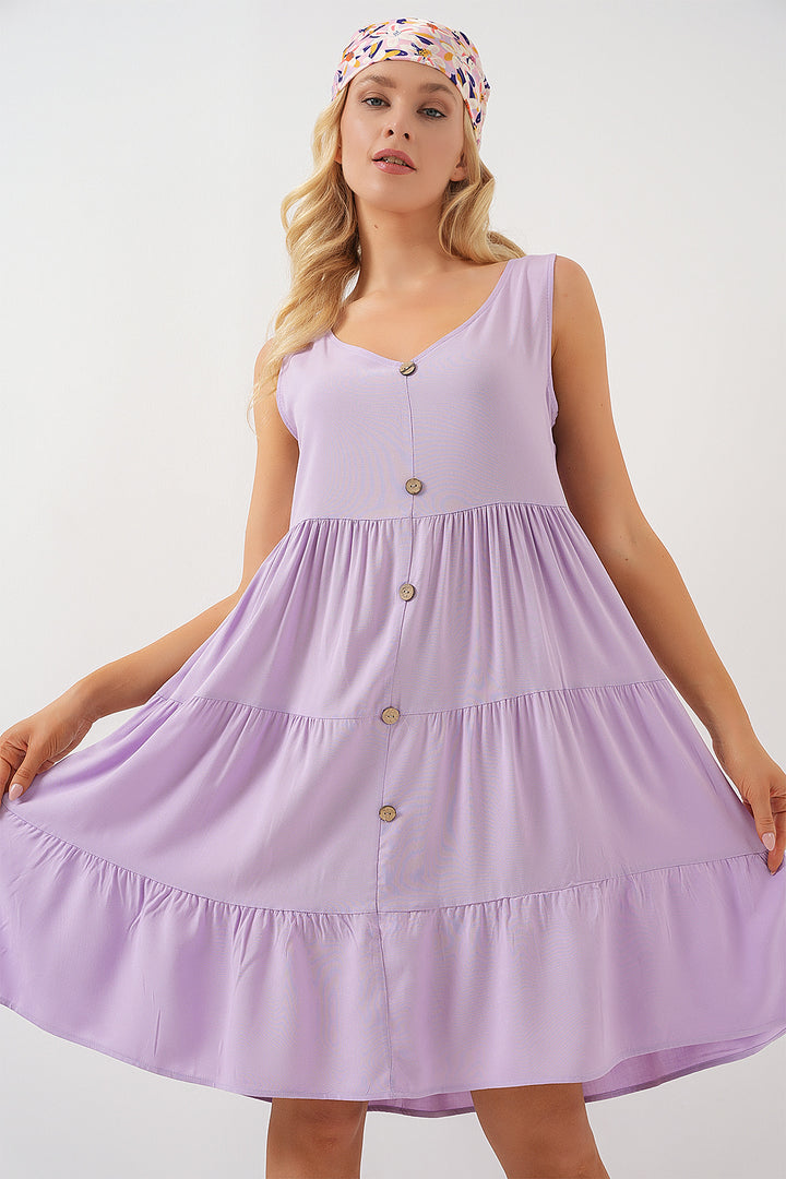 BGD Women Women's Zero Sleeve Buttoned Short Dress 2571 - Lilac - Placentia