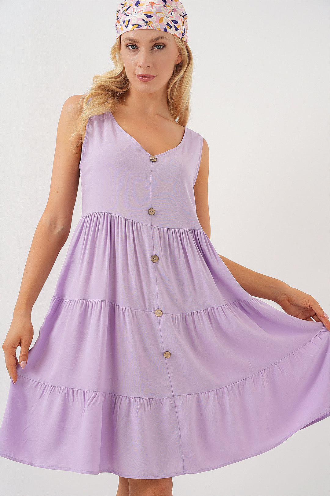 BGD Women Women's Zero Sleeve Buttoned Short Dress 2571 - Lilac - Placentia