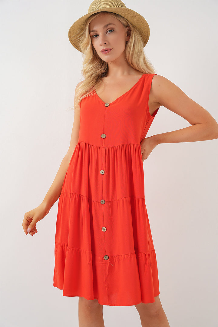 BGD Women Woman Zero Sleeve Buttoned Short Dress 2571 - Pomegranate - Valladolid