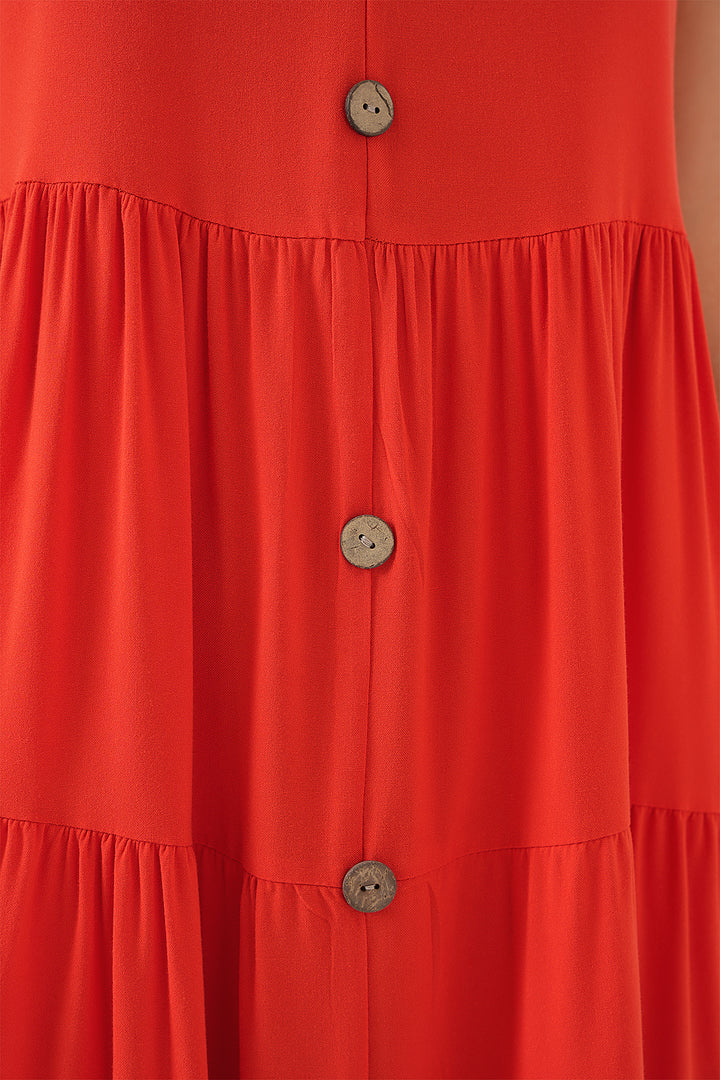 BGD Women Woman Zero Sleeve Buttoned Short Dress 2571 - Pomegranate - Valladolid