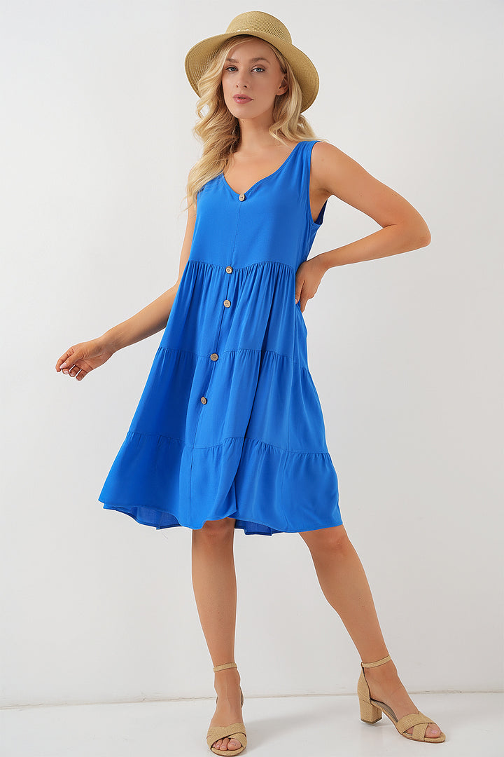 BGD Women Woman Zero Sleeve Buttoned Short Dress 2571 - Saks - Sunrise Manor
