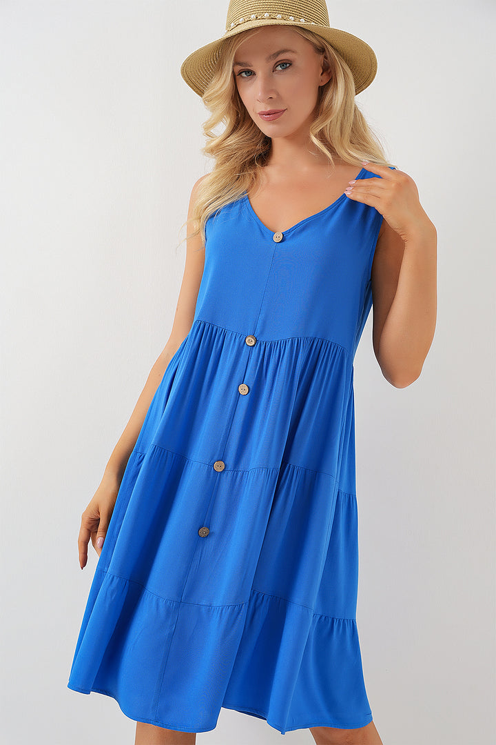 BGD Women Woman Zero Sleeve Buttoned Short Dress 2571 - Saks - Sunrise Manor
